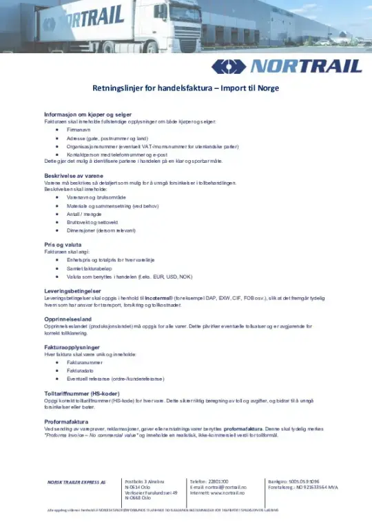 Retningslinjer for handelsefaktura